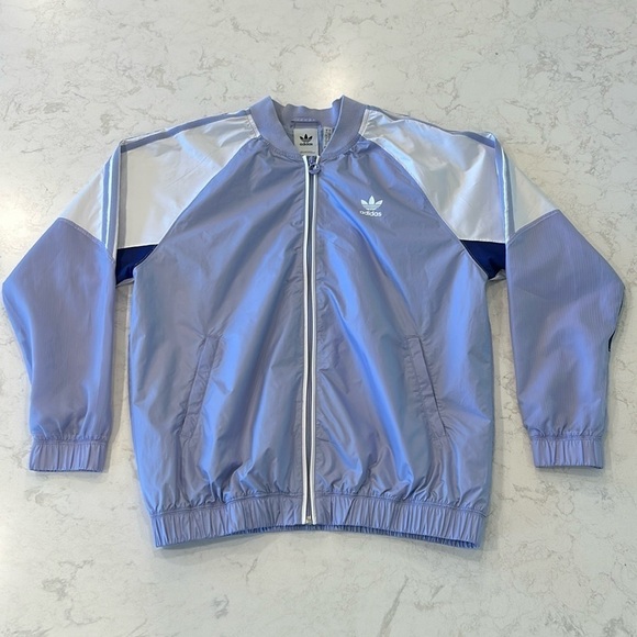 Adidas Jacket Zip Up Track Windbreaker Purple White Pinstripe Color-block Large - Picture 1 of 16